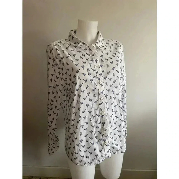 Women's Tommy Hilfiger Blue Bird Print‎ Blouse Size XL GUC - Picture 1 of 11